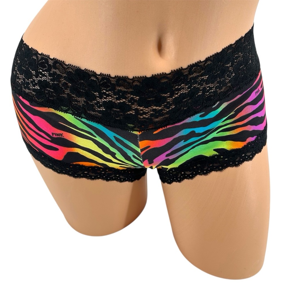 NEW Vtg Y2K PINK Victoria’s Secret Rainbow Zebra Print Low-Rise Boy-Short Panty